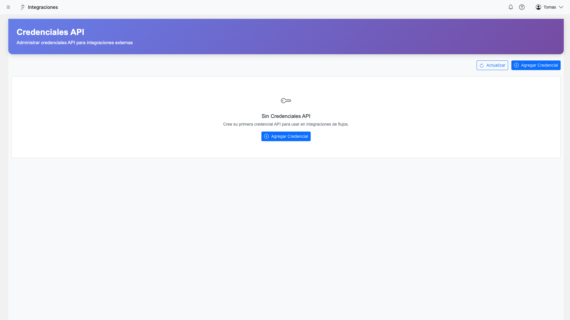 API credentials grid