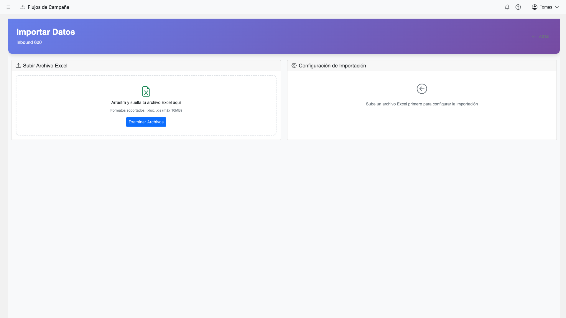 Database tab in campaign with upload button