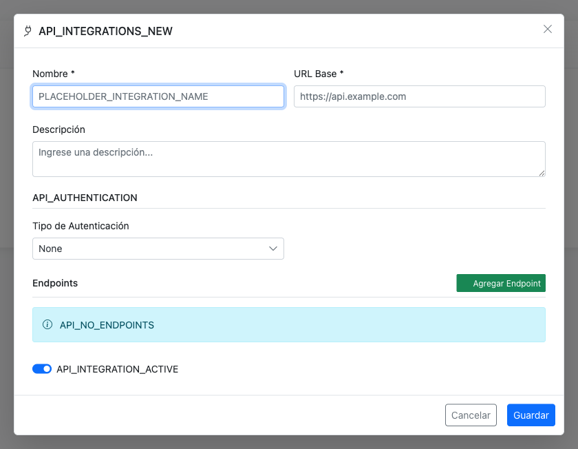 Create integration form